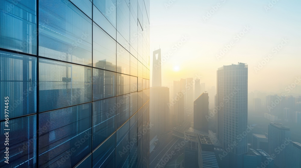 Sleek High-Rise Office Tower with Solar Panel Façade and Advanced Insulation in Urban Skyline Sleek High-Rise Office Tower with Solar Panel Façade and Advanced Insulation in Urban Skyline