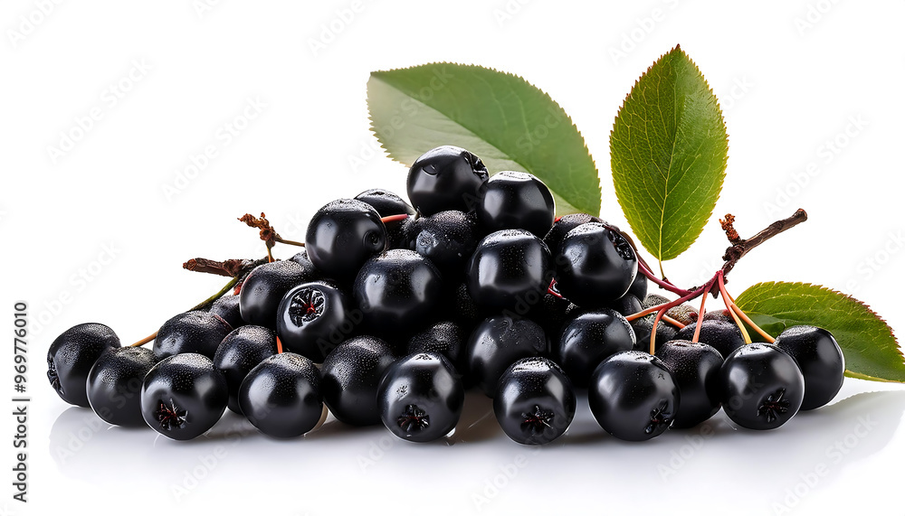 Fresh chokeberries isolated on a white background, suitable for culinary, fruit, and food themes Fresh chokeberries isolated on a white background, suitable for culinary, fruit, and food themes
