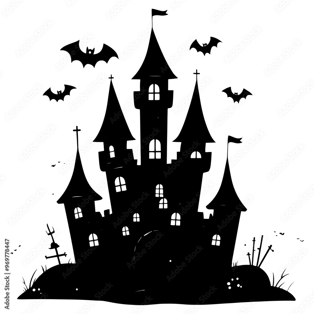 Vector style flat black and white Halloween elements on transparent background Vector style flat black and white Halloween elements on transparent background