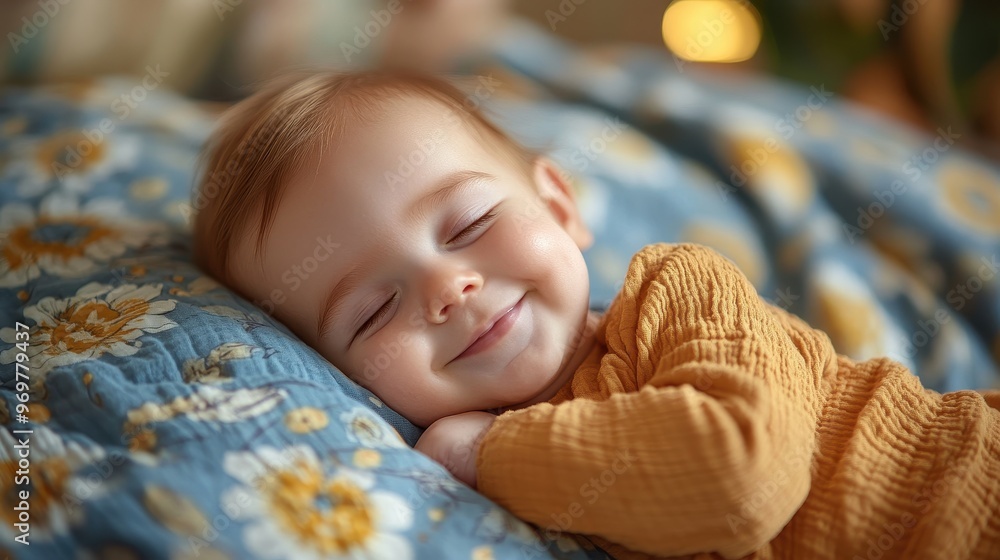 Happy baby lying on the bed, enjoying a moment of relaxation and joy Happy baby lying on the bed, enjoying a moment of relaxation and joy