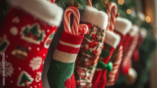 Candy Canes Peeking Out of Christmas Stockings