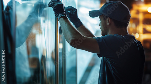 Glazier at work, photo with professional lighting
