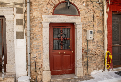 Obraz na płótnie The old village of Mesta is one of the main Mastihochoria villages on the Greek island of Chios. Stone houses, streets and villages of Chios . w salonie