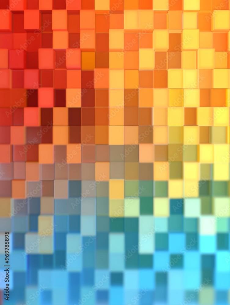 Vibrant Geometric Mosaic of Colorful Gradient Blocks and Cubes in Digital Vibrant Geometric Mosaic of Colorful Gradient Blocks and Cubes in Digital