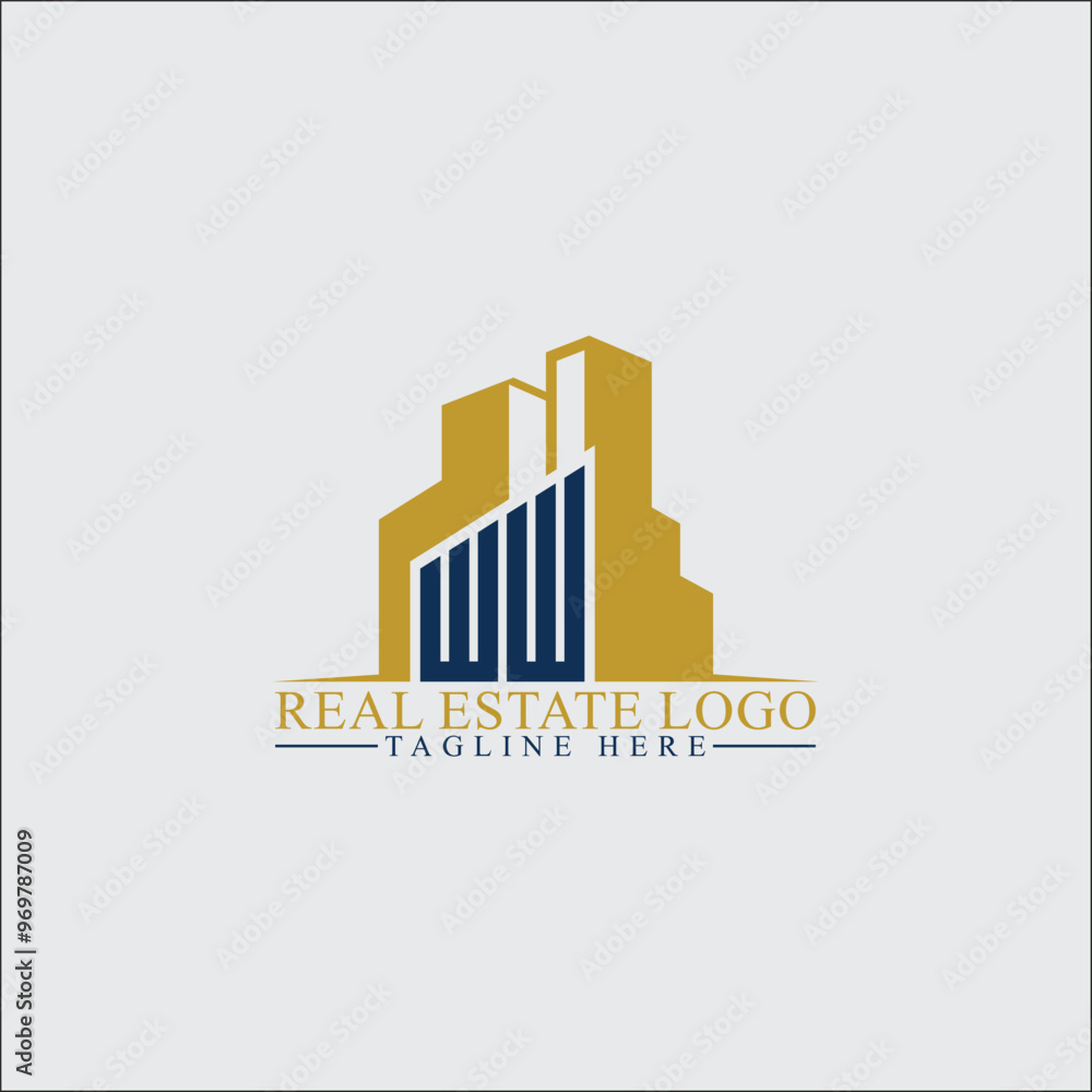 Modern WW Real Estate Logo Design with Building Silhouettes Modern WW Real Estate Logo Design with Building Silhouettes