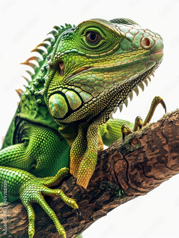 Fototapeta premium Bright and Colorful Green Lizard on Branch