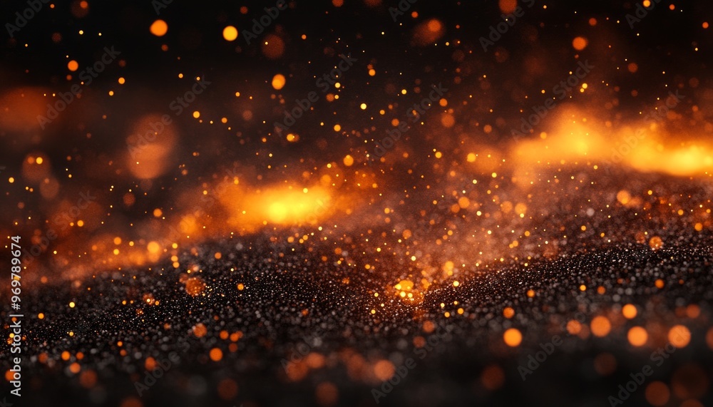 Obraz premium Dark Glitter with Floating Fire Particles in Fiery Orange Light