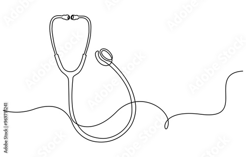 continuous single drawn one line stethoscope freehand drawn picture silhouette, doctors day Continuous one line art drawing of stethoscope vector art illustration