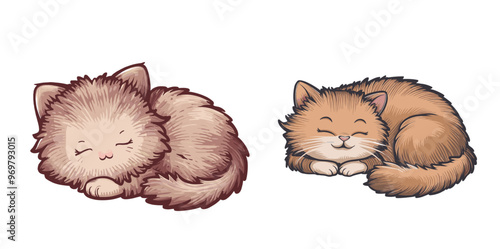 Set of cute cat sleeping, Generative AI