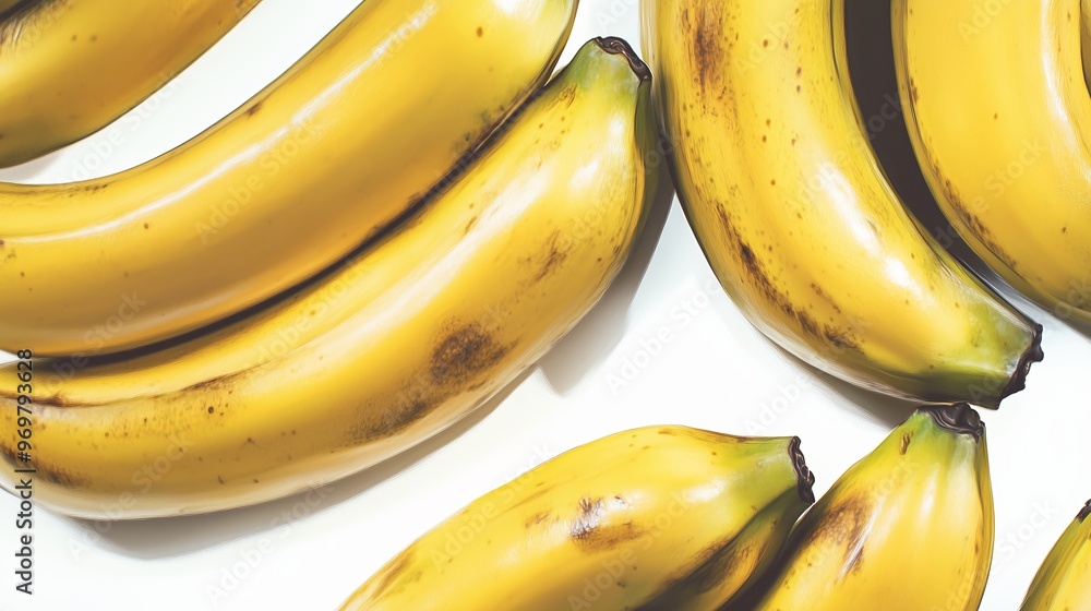 succulent bananas on a bright white background. The image focuses on the detailed and realistic depiction of the bananas, with soft, even lighting that emphasizes their vivid succulent bananas on a bright white background. The image focuses on the detailed and realistic depiction of the bananas, with soft, even lighting that emphasizes their vivid