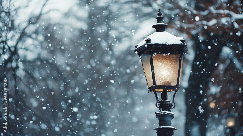 A Snowy Evening with a Lit Streetlamp A Snowy Evening with a Lit Streetlamp