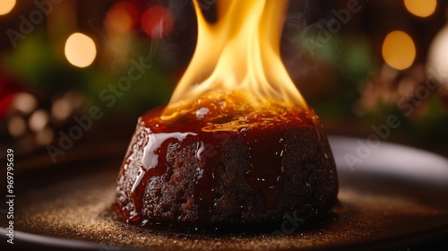 Flamb?ed Christmas Pudding with Caramel Sauce photo