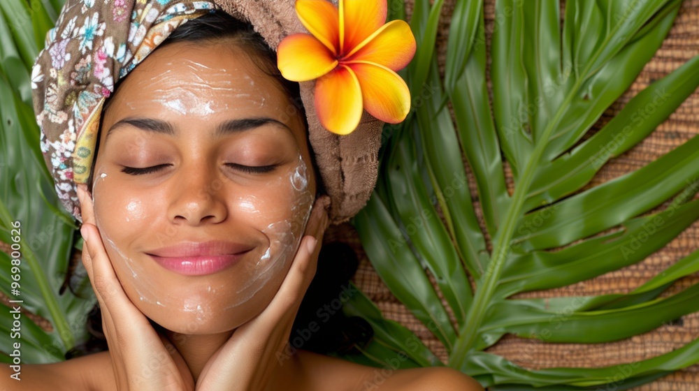 Young woman enjoying a relaxing facial massage for skin rejuvenation and refreshing glow Young woman enjoying a relaxing facial massage for skin rejuvenation and refreshing glow