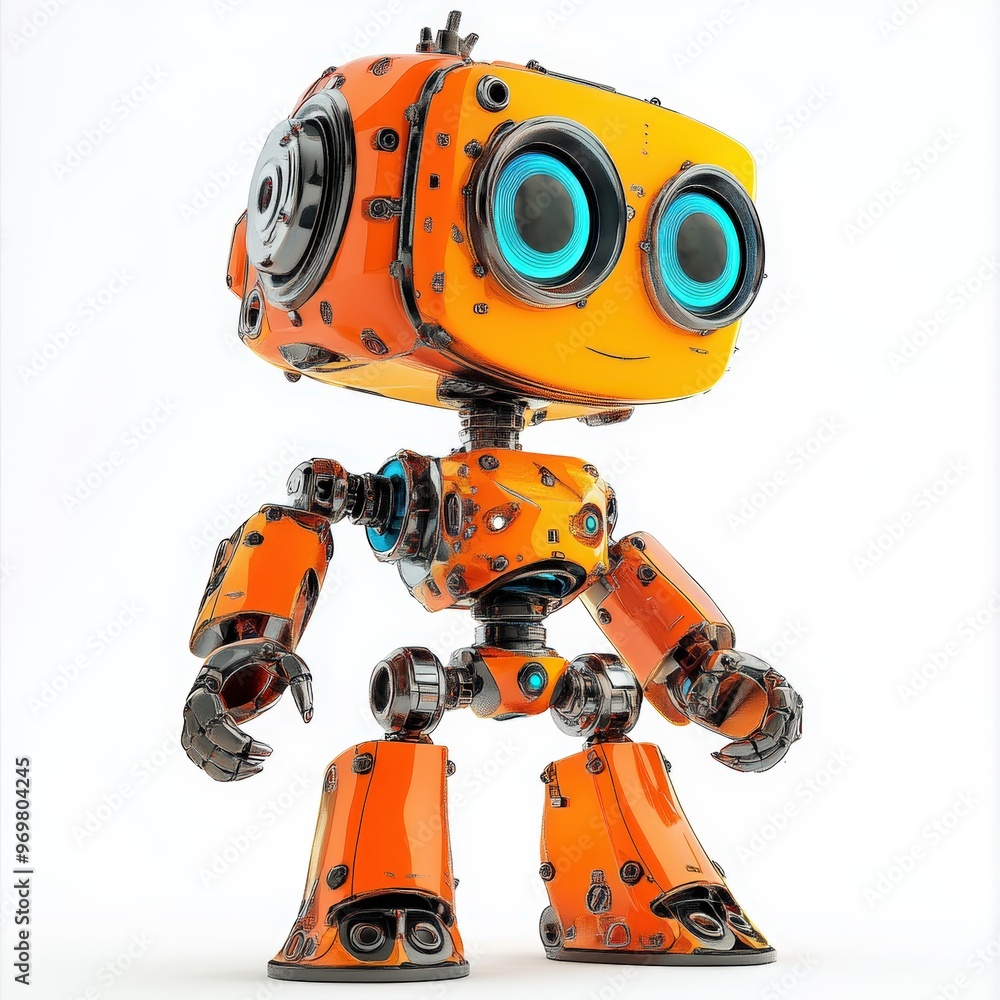 Colored cute and funny 3d robot modern style isolated on white background. Cartoon style character.
Colored cute and funny 3d robot modern style isolated on white background. Cartoon style character.