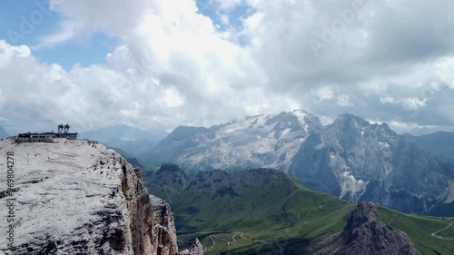 Aerial view Dolomitas Sass Pordoi 