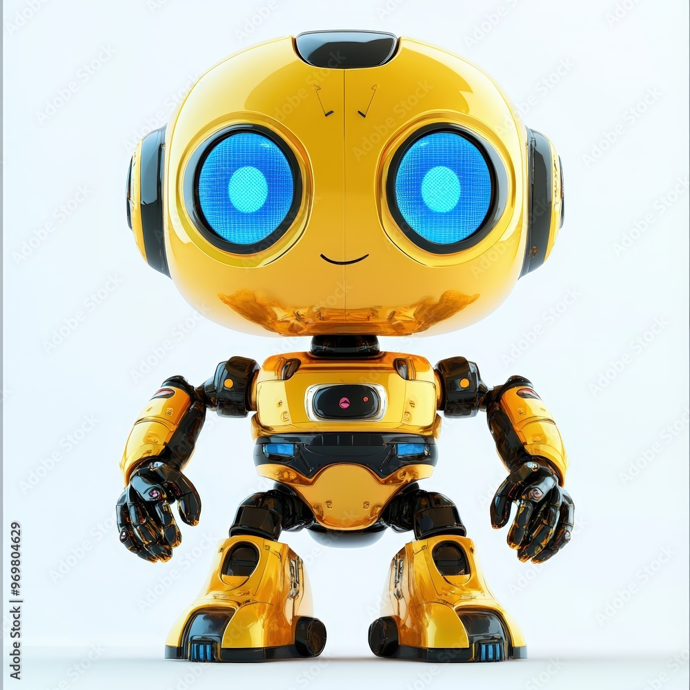 Colored cute and funny 3d robot modern style isolated on white background. Cartoon style character.
Colored cute and funny 3d robot modern style isolated on white background. Cartoon style character.