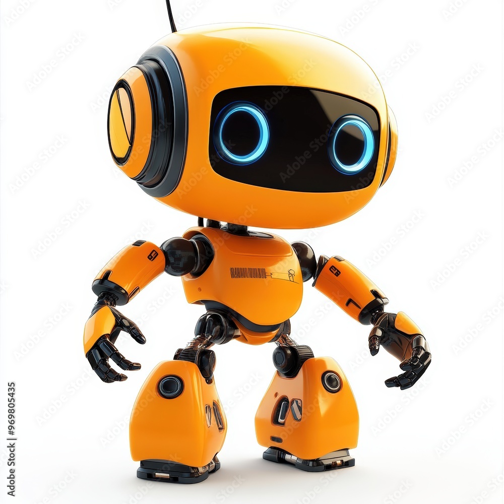 Colored cute and funny 3d robot modern style isolated on white background. Cartoon style character.
Colored cute and funny 3d robot modern style isolated on white background. Cartoon style character.