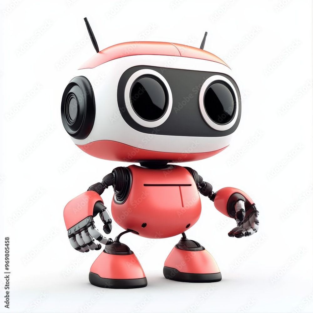 Colored cute and funny 3d robot modern style isolated on white background. Cartoon style character.
Colored cute and funny 3d robot modern style isolated on white background. Cartoon style character.