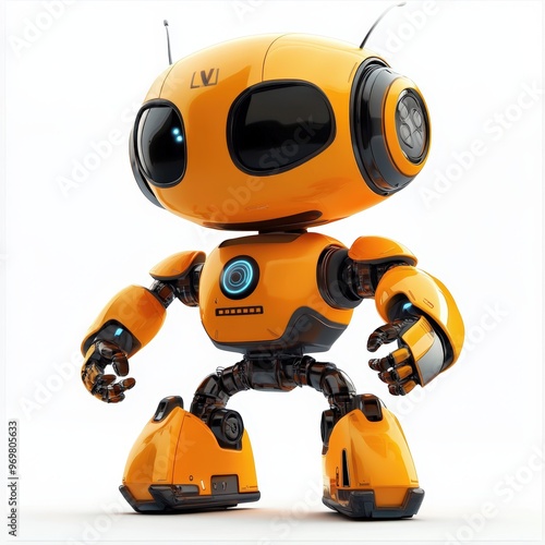 Colored cute and funny 3d robot modern style isolated on white background. Cartoon style character. 