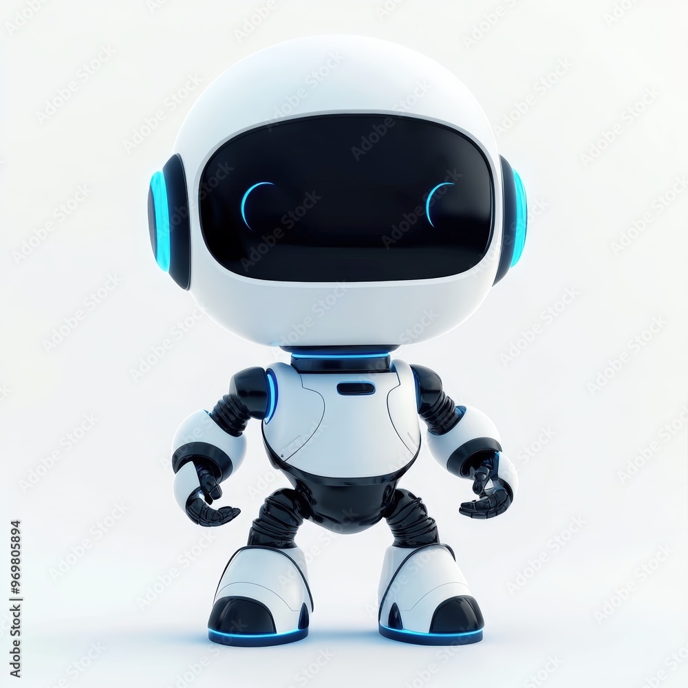 Colored cute and funny 3d robot modern style isolated on white background. Cartoon style character.
Colored cute and funny 3d robot modern style isolated on white background. Cartoon style character.