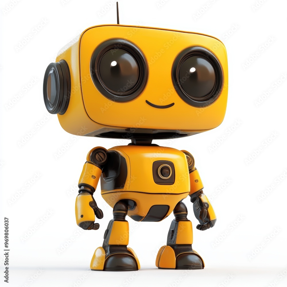 Colored cute and funny 3d robot modern style isolated on white background. Cartoon style character.
Colored cute and funny 3d robot modern style isolated on white background. Cartoon style character.