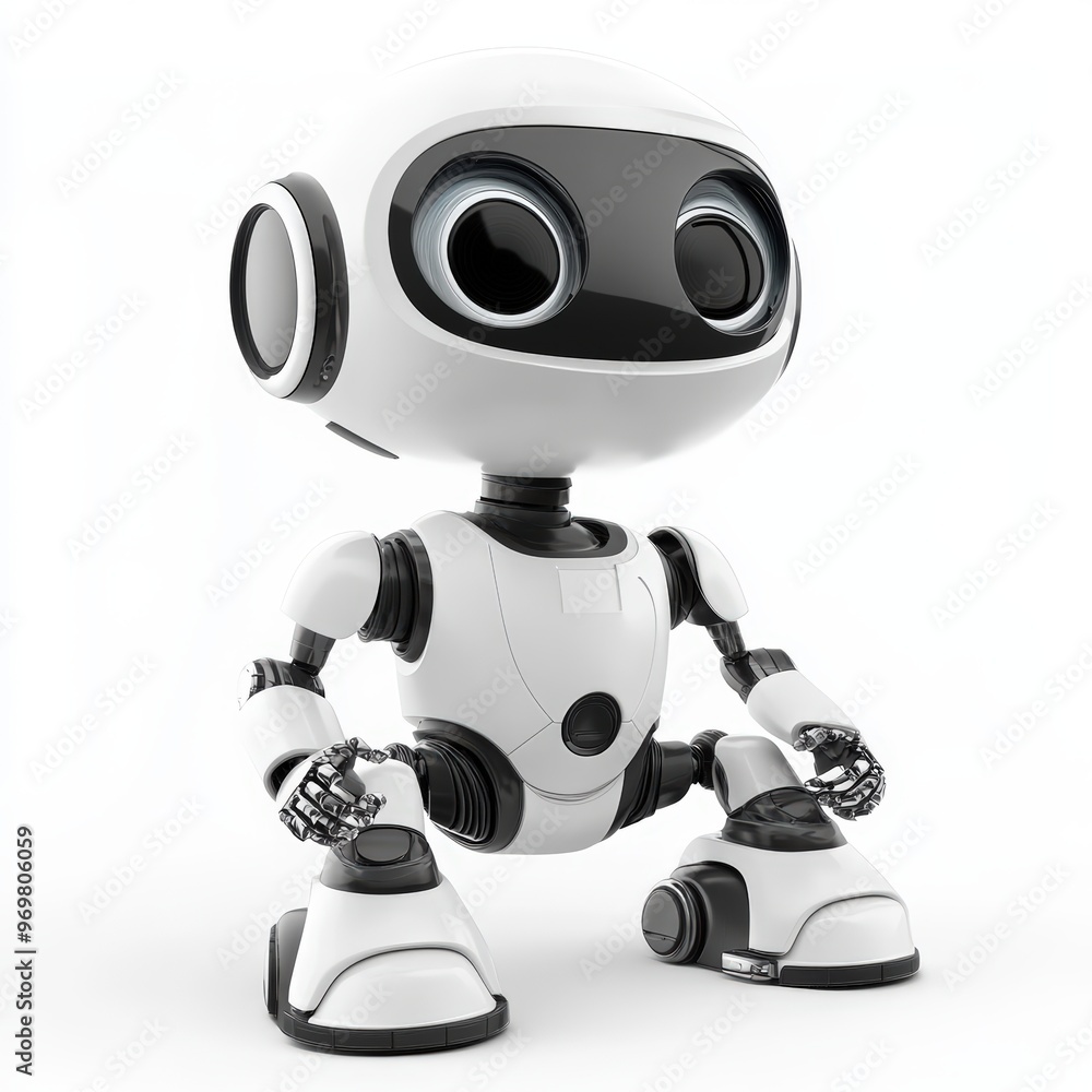 Colored cute and funny 3d robot modern style isolated on white background. Cartoon style character.
Colored cute and funny 3d robot modern style isolated on white background. Cartoon style character.