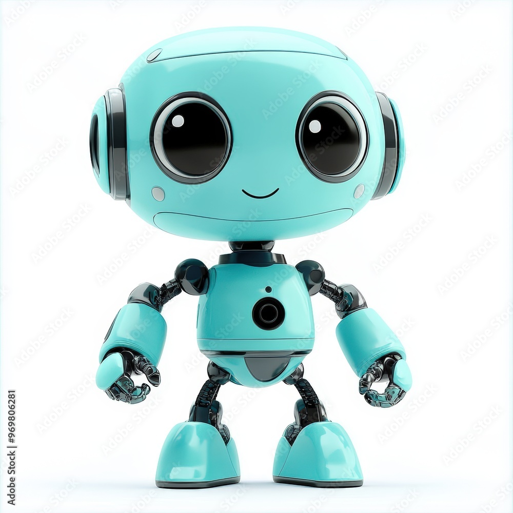 Colored cute and funny 3d robot modern style isolated on white background. Cartoon style character.
Colored cute and funny 3d robot modern style isolated on white background. Cartoon style character.