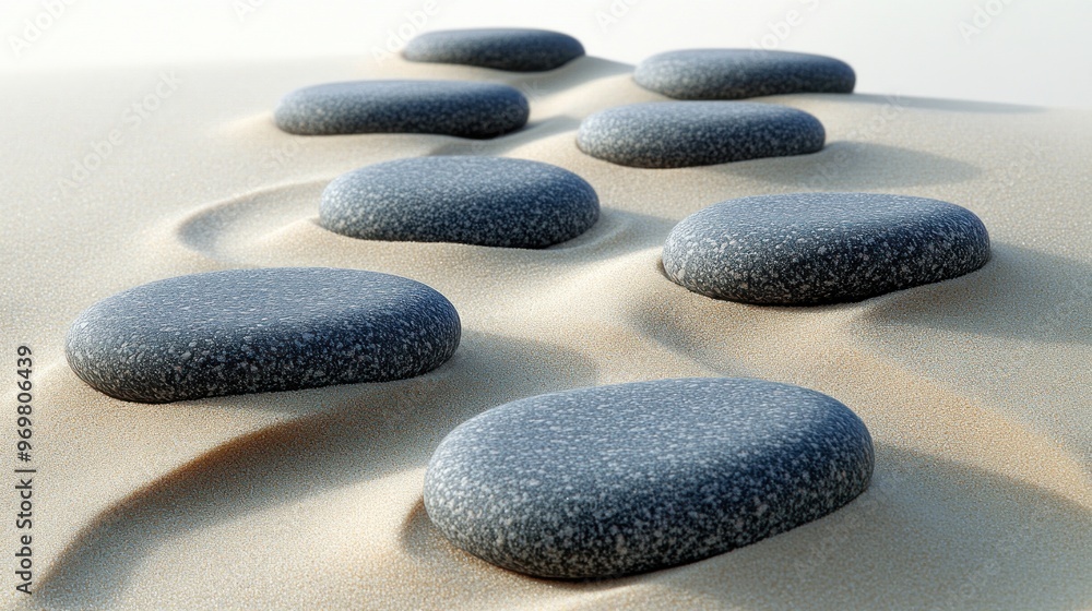 Smooth Gray Stones on a Sand Surface Smooth Gray Stones on a Sand Surface