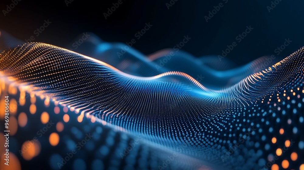 A dark blue and orange abstract background with a grid pattern of dots. A dark blue and orange abstract background with a grid pattern of dots.