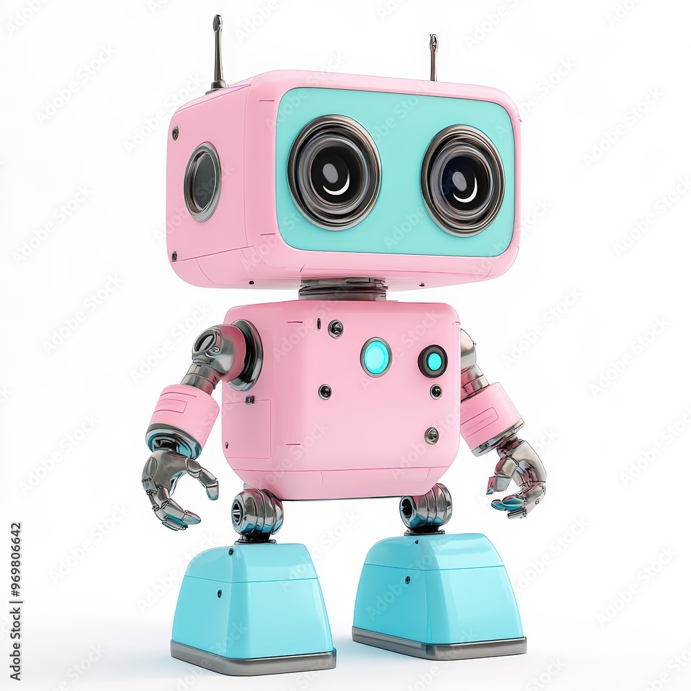 Colored cute and funny 3d robot modern style isolated on white background. Cartoon style character.
Colored cute and funny 3d robot modern style isolated on white background. Cartoon style character.