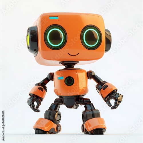 Colored cute and funny 3d robot modern style isolated on white background. Cartoon style character. 