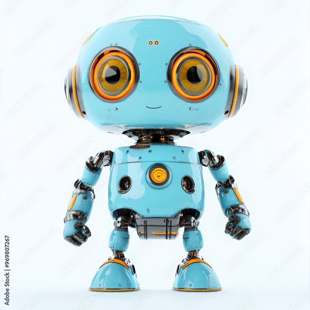Naklejka premium Colored cute and funny 3d robot modern style isolated on white background. Cartoon style character. 