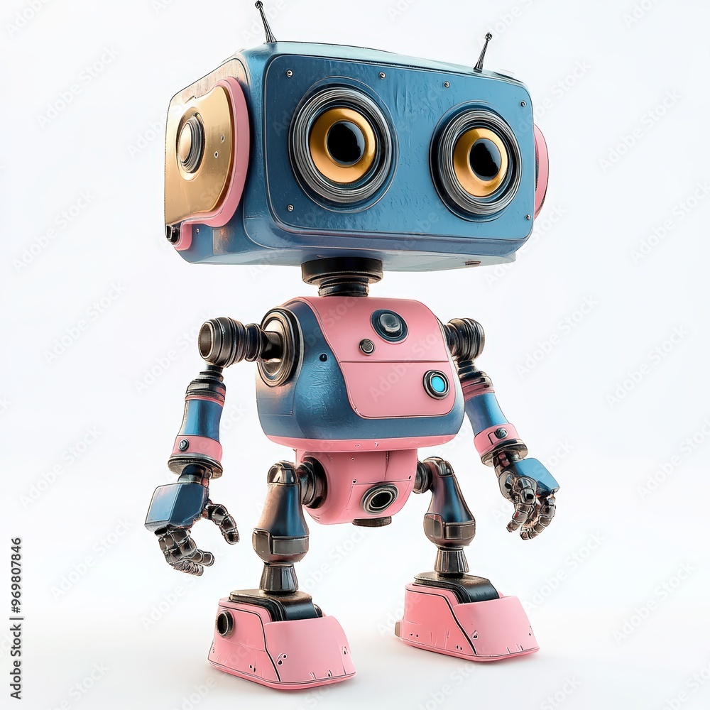 Colored cute and funny 3d robot modern style isolated on white background. Cartoon style character.
Colored cute and funny 3d robot modern style isolated on white background. Cartoon style character.
