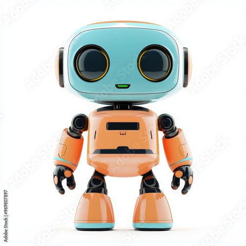 Colored cute and funny 3d robot modern style isolated on white background. Cartoon style character. 