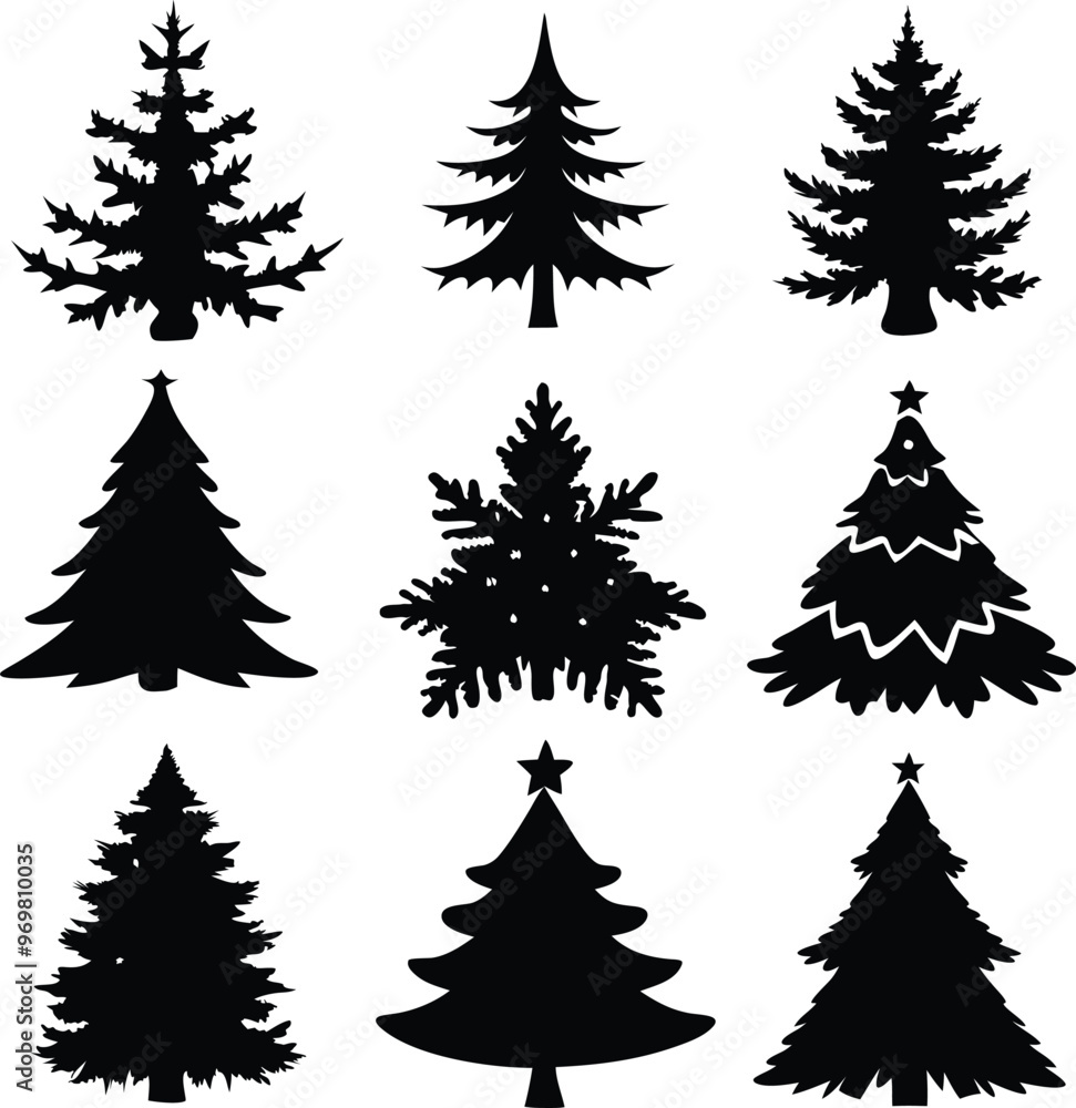 Obraz premium Set Of Christmas Trees Icons Vector Illustration Silhouette Eps File For Design