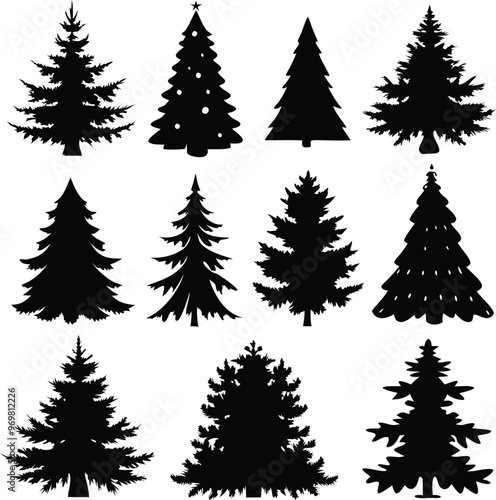 Set Of Christmas Trees Icons Vector Illustration Silhouette Eps File For Design