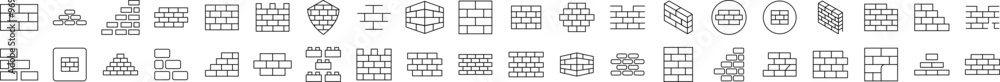 Brick Wall, Construction Icon Set for UI, Placards, Books, Apps. Editable Stroke. Suitable for Web Sites, Books, Cards, Apps