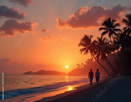 couple on the beach at sunset