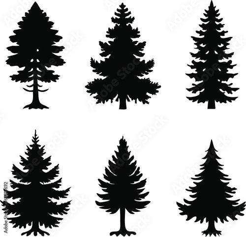 Set Of Christmas Trees Icons Vector Illustration Silhouette Eps File For Design