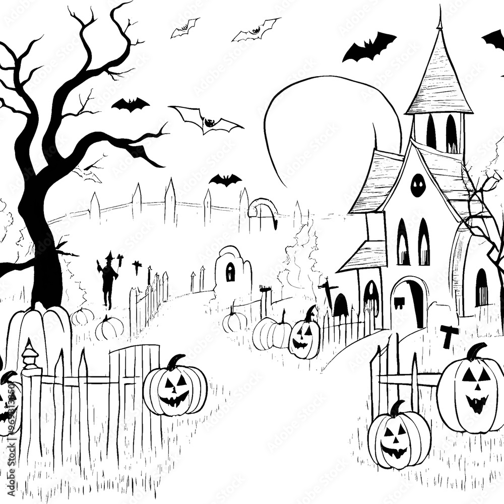 Fall and Autumn Season AI Sketch of a Halloween Neighborhood Fall and Autumn Season AI Sketch of a Halloween Neighborhood