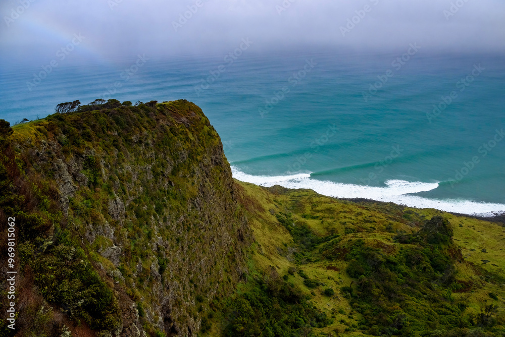 Stunning scenic viewpoint on the edge of a rugged cliff overlooking the Te Toto Gorge, Raglan, New Zealand Stunning scenic viewpoint on the edge of a rugged cliff overlooking the Te Toto Gorge, Raglan, New Zealand