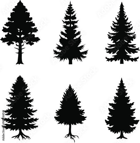 Set Of Christmas Trees Icons Vector Illustration Silhouette Eps File For Design