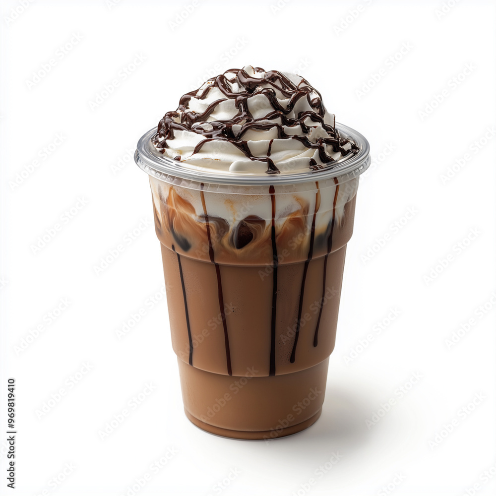 mocha coffee smoothie in takeaway glass isolated on white background with clipping path mocha coffee smoothie in takeaway glass isolated on white background with clipping path
