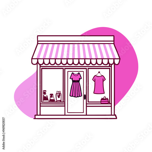 Charming clothing store illustration with a pink awning on a simple background