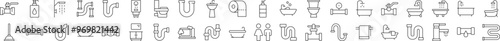 Plumbing, Faucet, Bathroom Related Icon Set. Editable Stroke. Suitable for Web Sites, Books, Cards, Apps