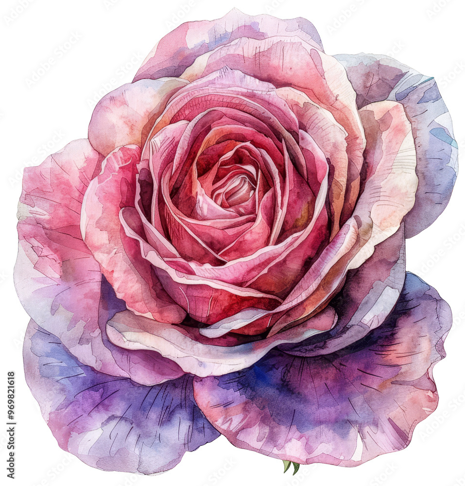 A beautifully detailed watercolor rose showcasing soft pink and purple hues, perfect for adding elegance to any design. A beautifully detailed watercolor rose showcasing soft pink and purple hues, perfect for adding elegance to any design.