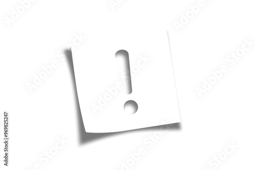 Note paper with exclamation mark on transparent background	