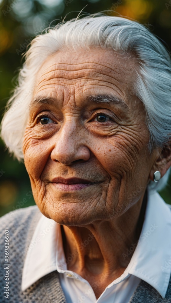 Portrait of an elderly woman who looks forward with a wise and clear look. Portrait of an elderly woman who looks forward with a wise and clear look.