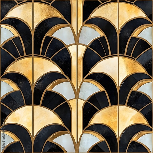 12. Art Deco-inspired tile pattern with gold and black geometric shapes