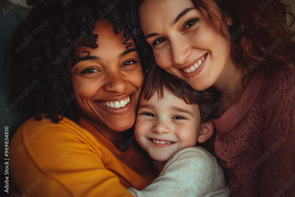 Happy family of three is smiling and enjoying their time together Happy family of three is smiling and enjoying their time together